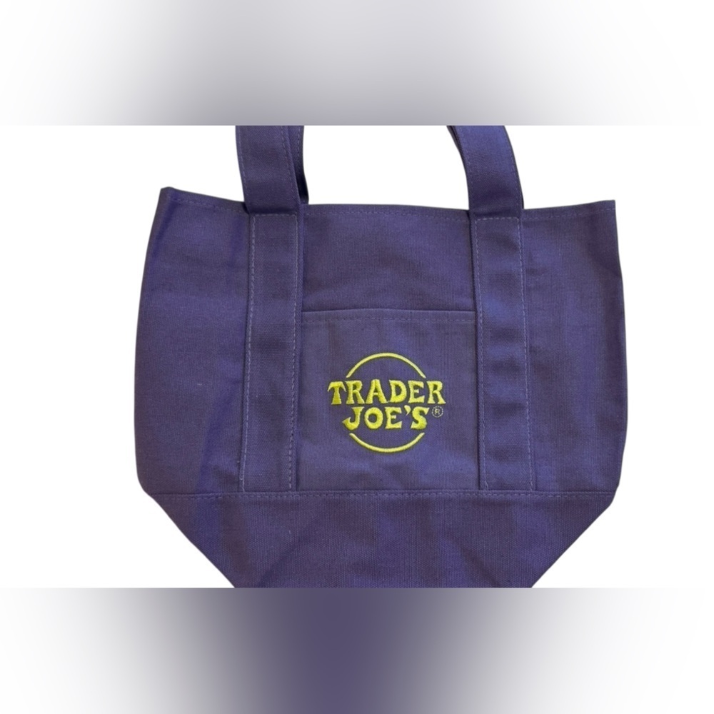 Trader Joe’s Mini Canvas Tote Bag – Purple with Embroidered Logo (NWT) - Picture 2 of 2
